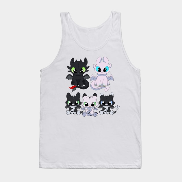 Cute dragon family, baby night fury set, toothless light fury, night lights dragon babies Tank Top by PrimeStore